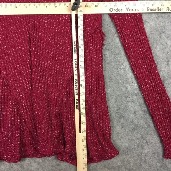 Juicy Couture Top M Long Sleeve Swing Waffle Knit Embellished Bling Raw Edge Red - Picture 10 of 12